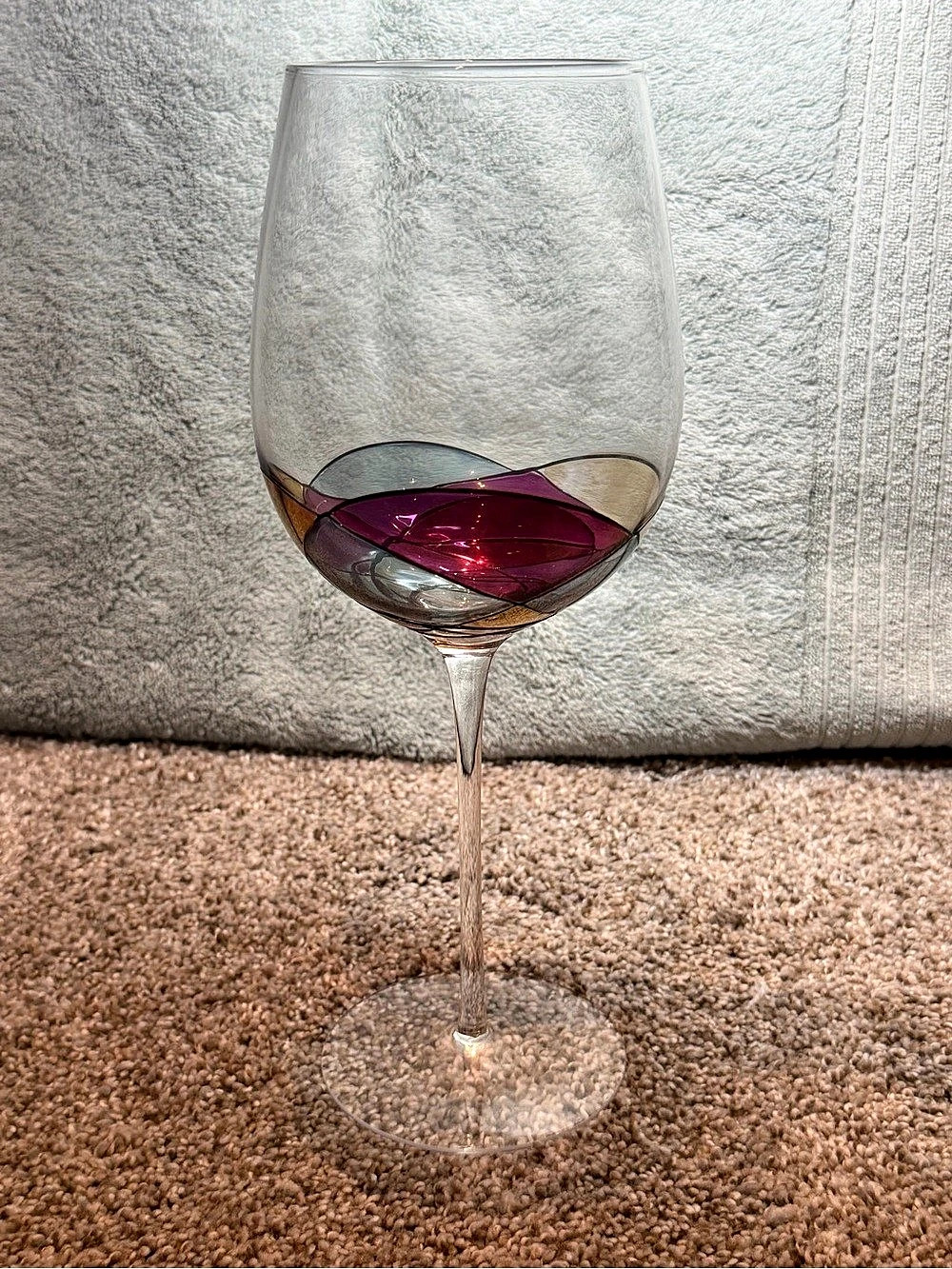 Barcelona Style Hand-Painted Stained Glass Mosaic Wine Glass- Large